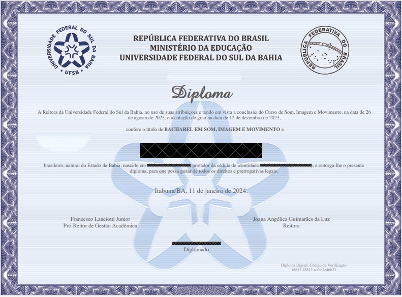 Primeiro Diploma digital da UFSB